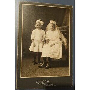 Antique Cabinet Card Photo Of Two Girls Christening Dress A F Schultz Wisconsin